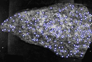 Common points calculated over the surface of the rock from the CCD cameras